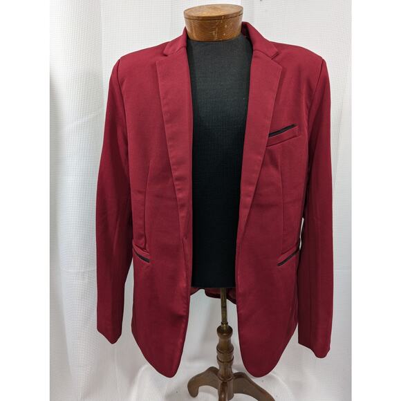 COOFANDY! IMPECCABLY COOL RED KNIT DRESS JACKET, BLAZER, VELVET TRIM! SZ S - Picture 3 of 8